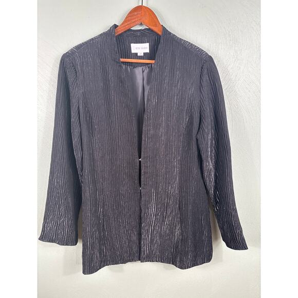 Erin London Women's Size Medium Gray Textured Metallic Lined Long Sleeve Jacket - Picture 11 of 13